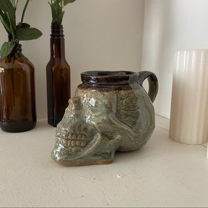 Vintage handmade skull ceramic large coffee mug